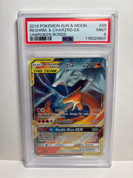 Pokemon Reshiram & Charizard GX 20/214 PSA 9