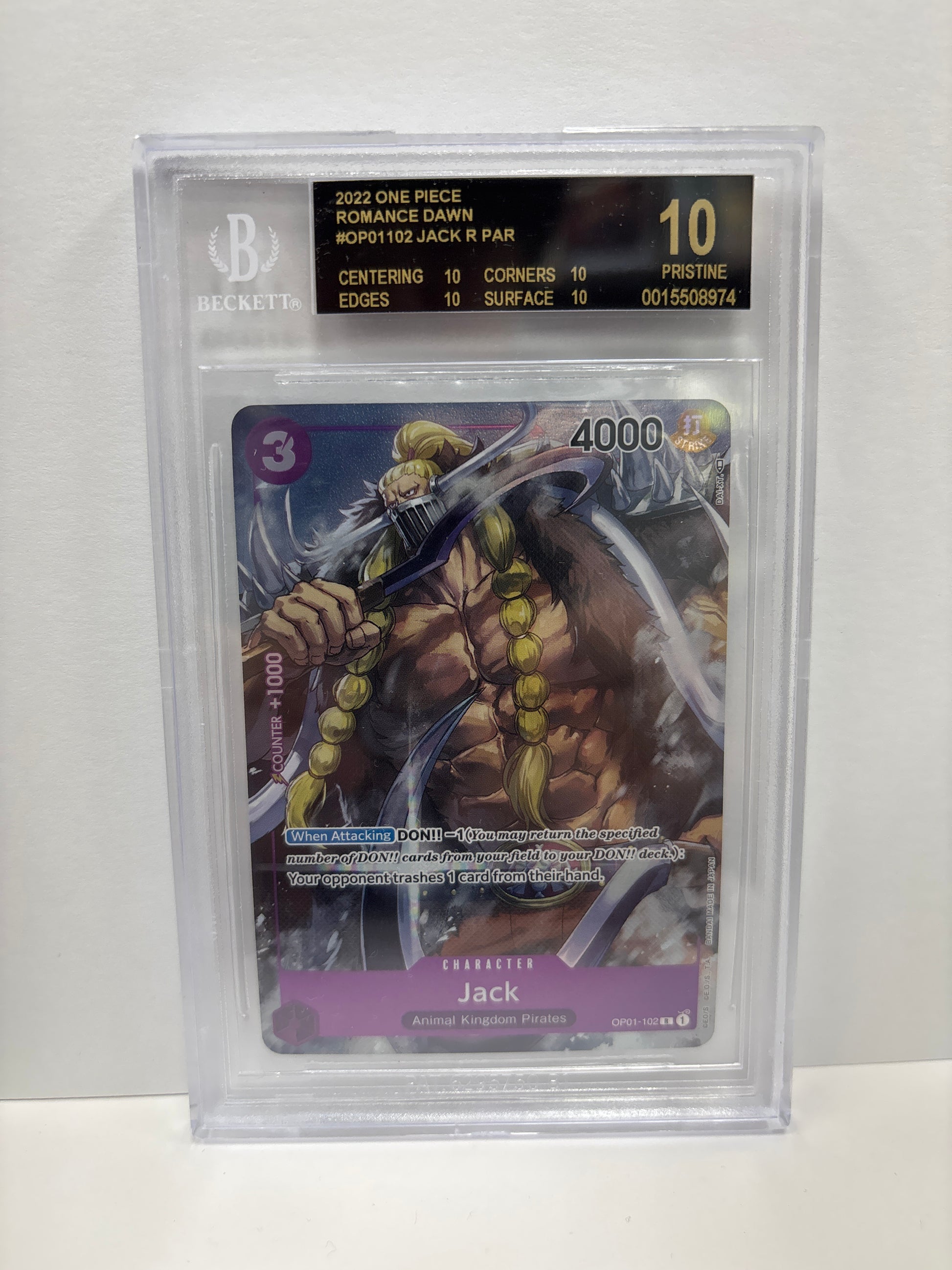 One Piece TCG Jack OP01-102 Beckett Pristine 10 Black Label One Piece TCG Jack OP01-102 Beckett Pristine 10 Black Label