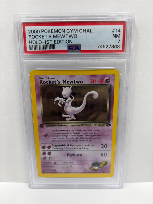 Pokemon Rocket’s Mewtwo 14/132 1st Edition PSA 7