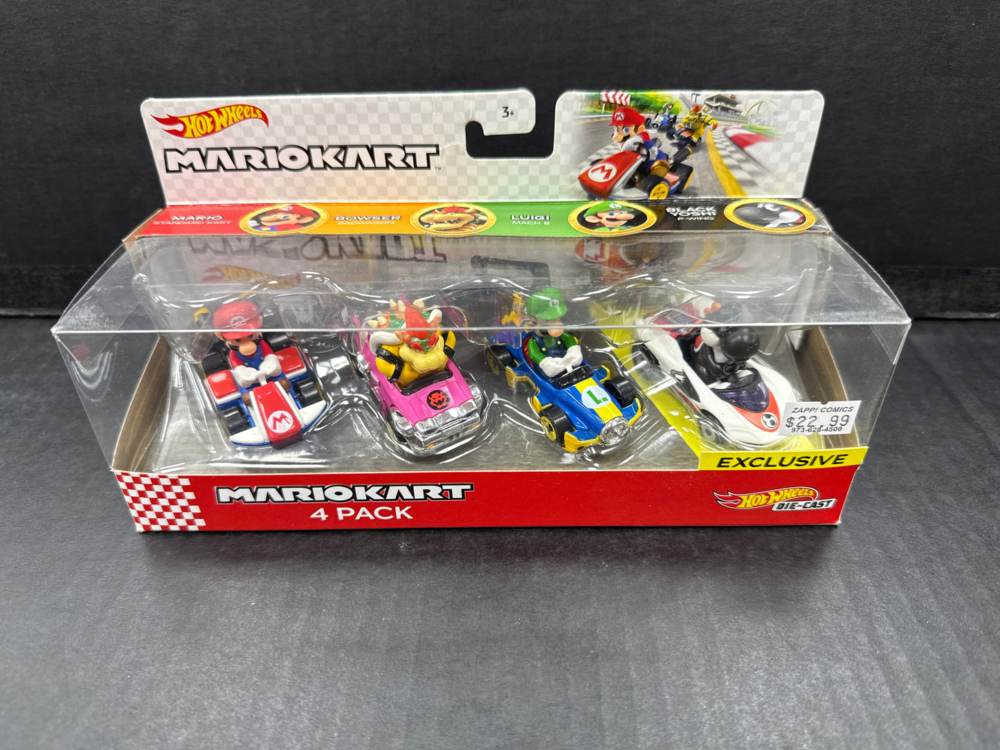 Hot Wheels Mario Kart - 4 Pack (Mario, Bowser, Luigi, Black Yoshi) (Open Box)