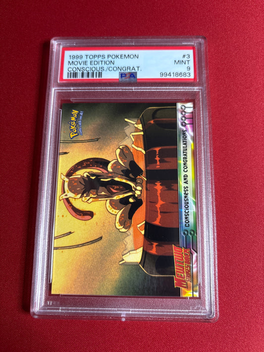 Pokemon 1999 Topps Movie Edition Consciousness And Congratulations #3 PSA 9