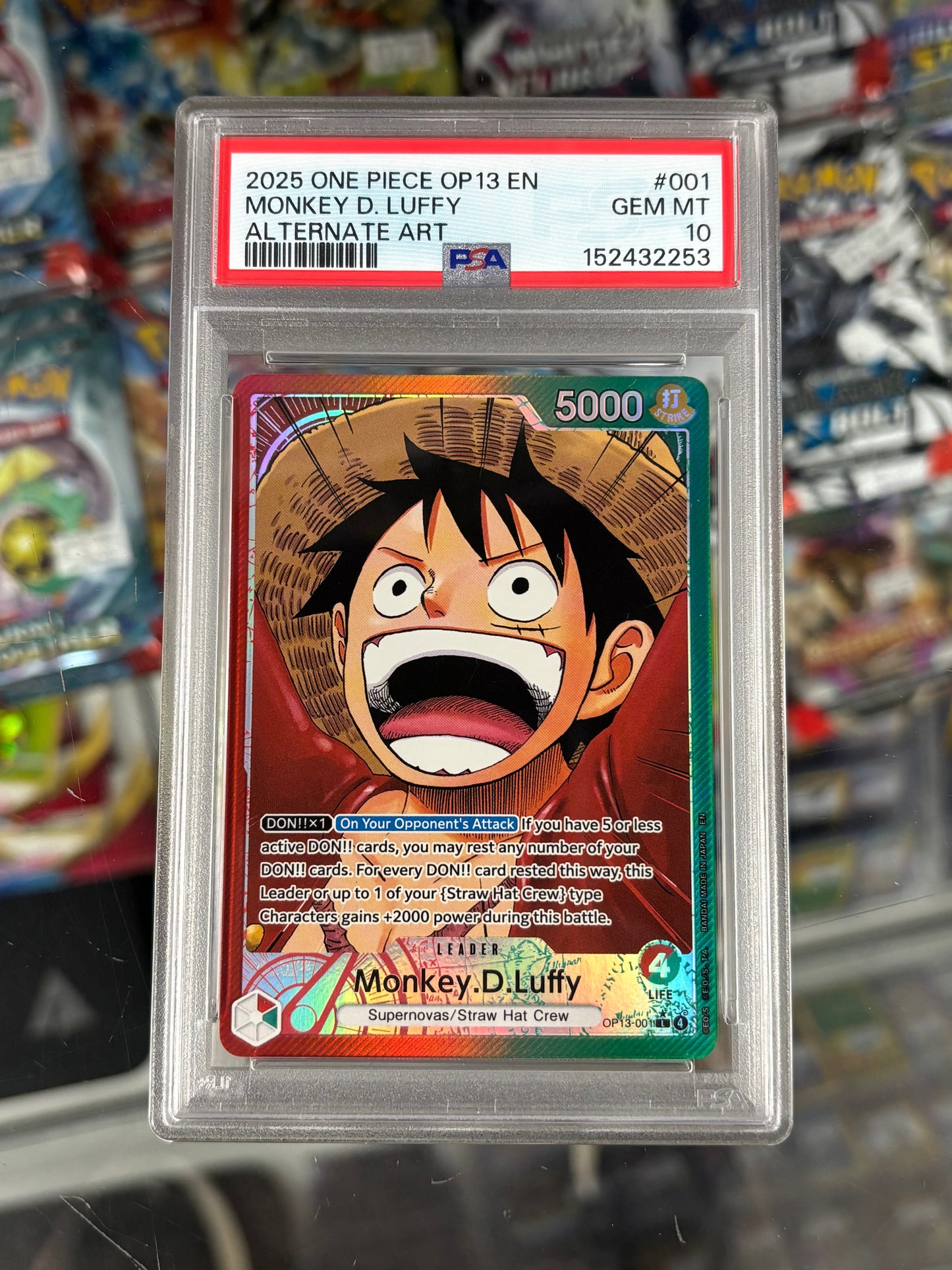 One Piece Card Game Monkey D. Luffy OP13-001 PSA 10