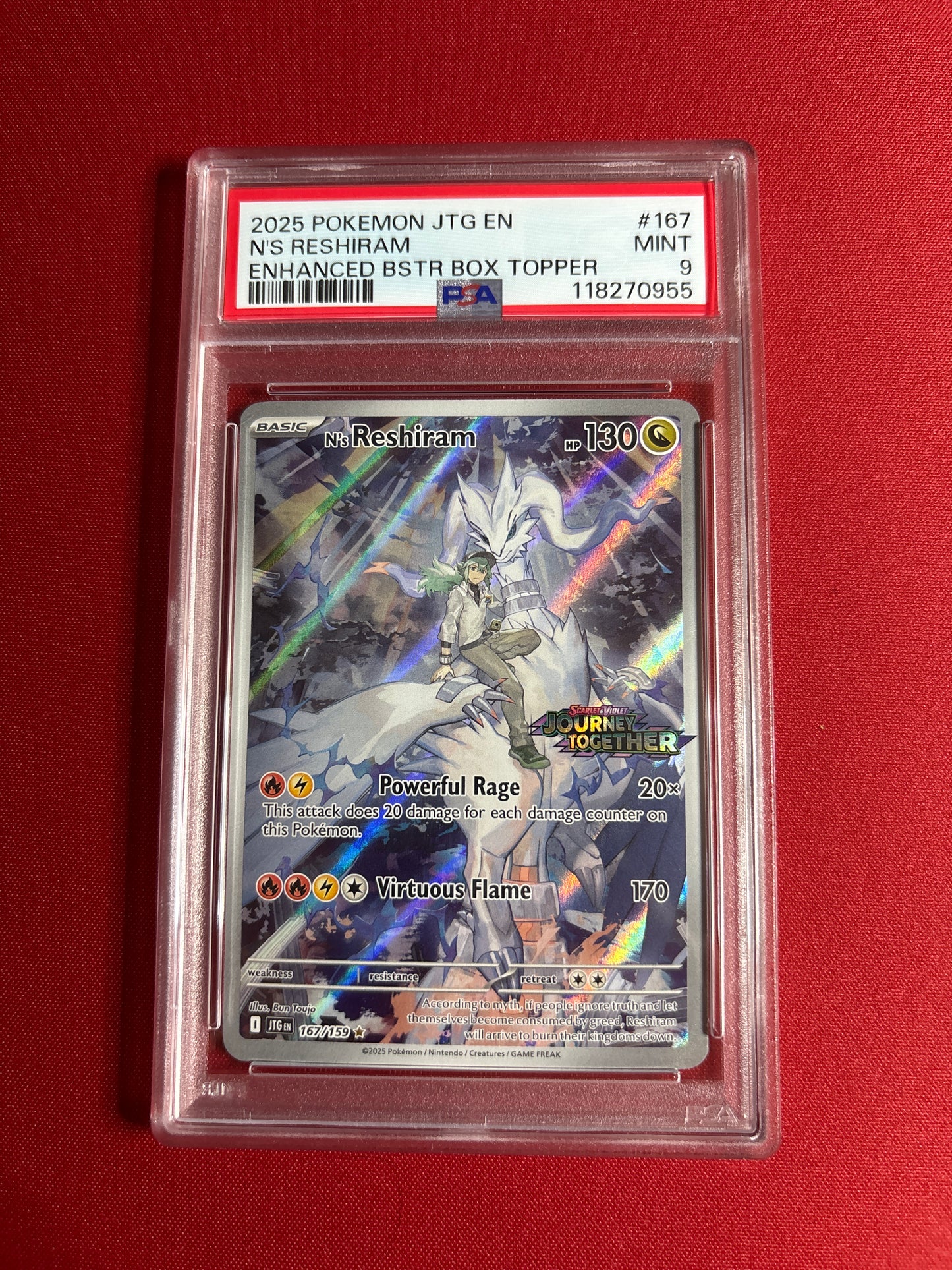 Pokemon N’s Reshiram 167/159 Stamped Box Topper PSA 9