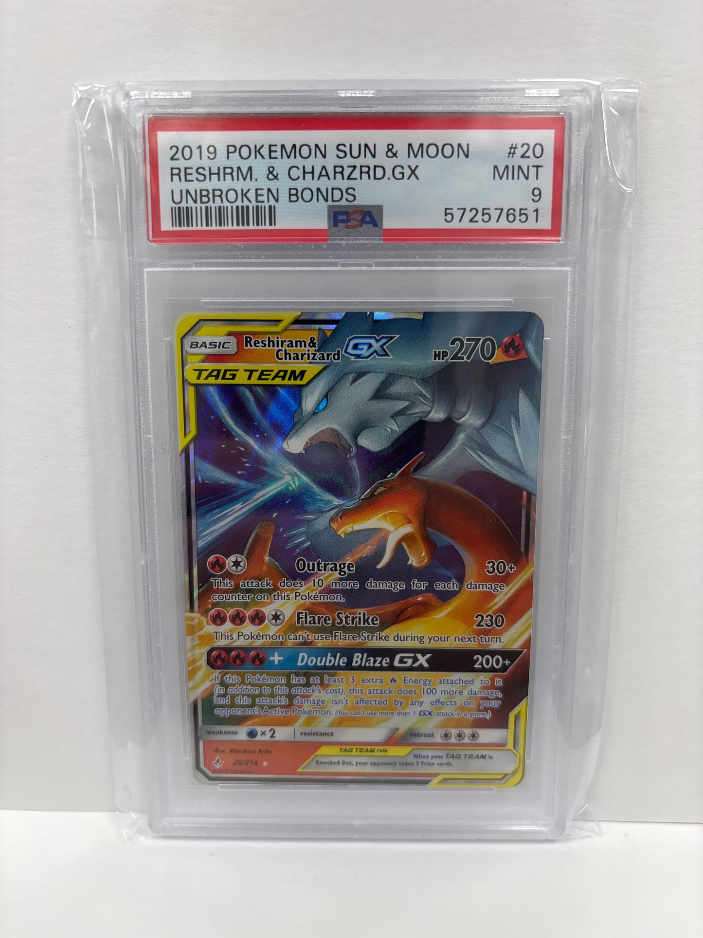 Pokemon Reshiram & Charizard GX 20/214 PSA 9