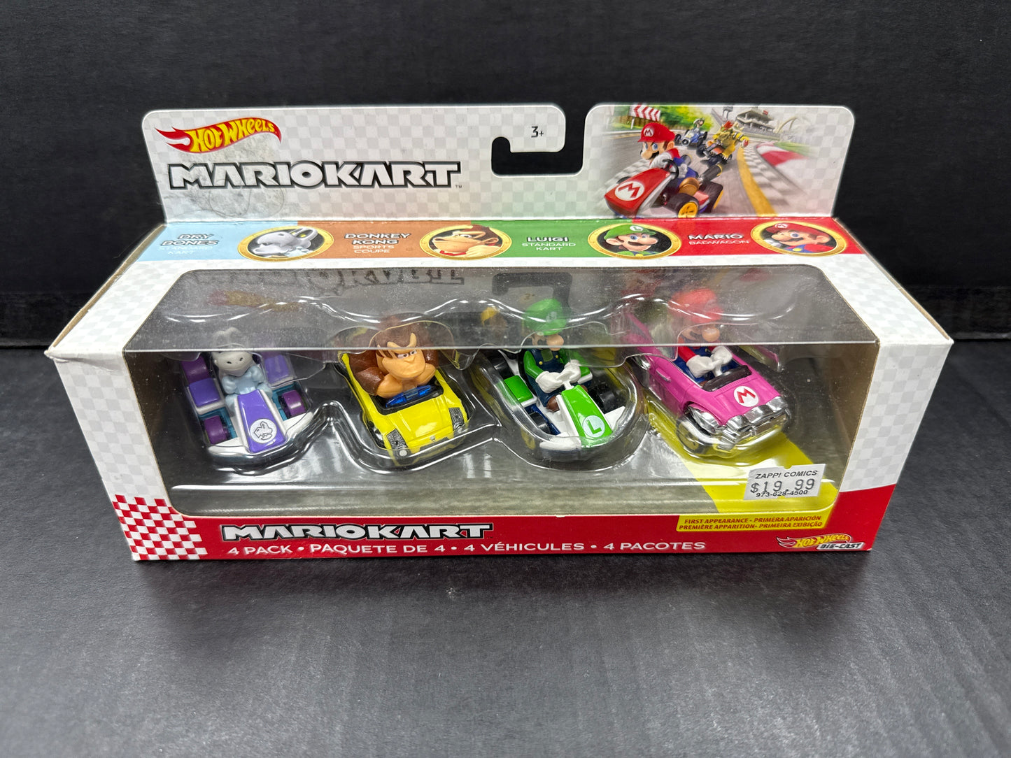 Hot Wheels Mario Kart - 4 Pack (Dry Bones, Donkey Kong, Luigi, Mario) (Open Box)