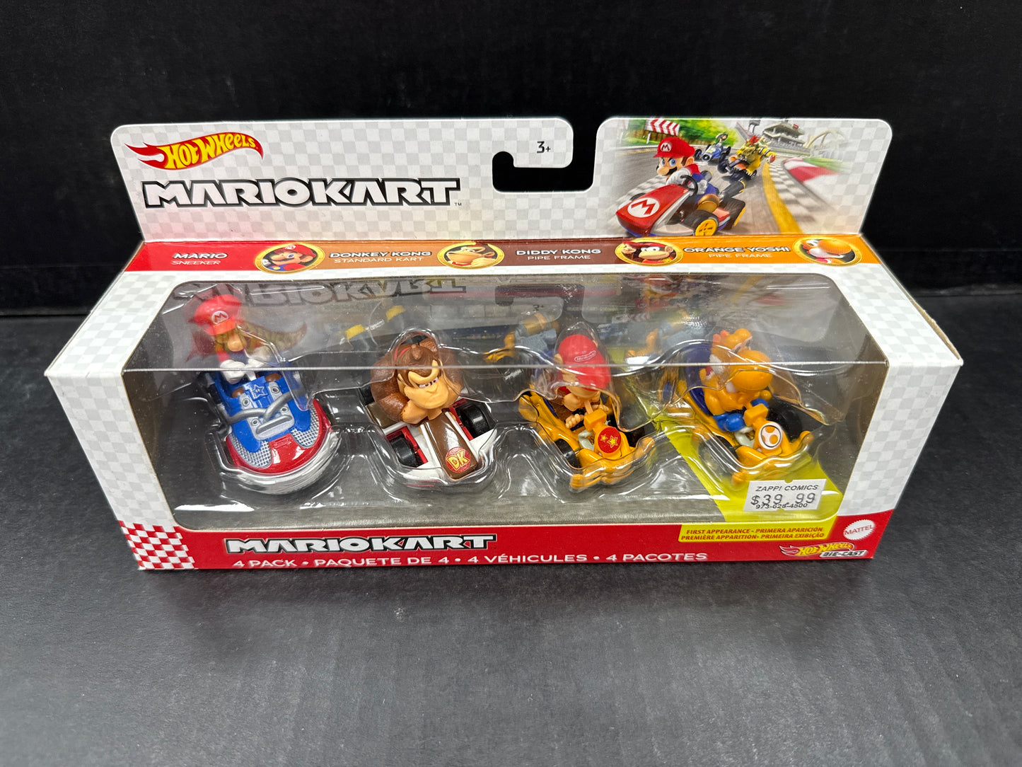 Hot Wheels Mario Kart - 4 Pack (Mario, Donkey Kong, Diddy Kong, Orange Yoshi)
