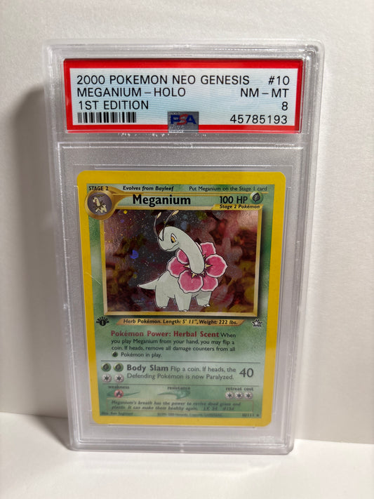 Pokemon Meganium 10/111 1st Edition (2000) PSA 8