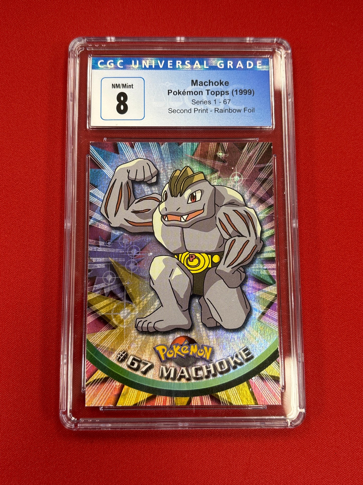 Pokemon Topps Series 1 Machoke #67 2nd Print Rainbow FOIL (1999) CGC 8