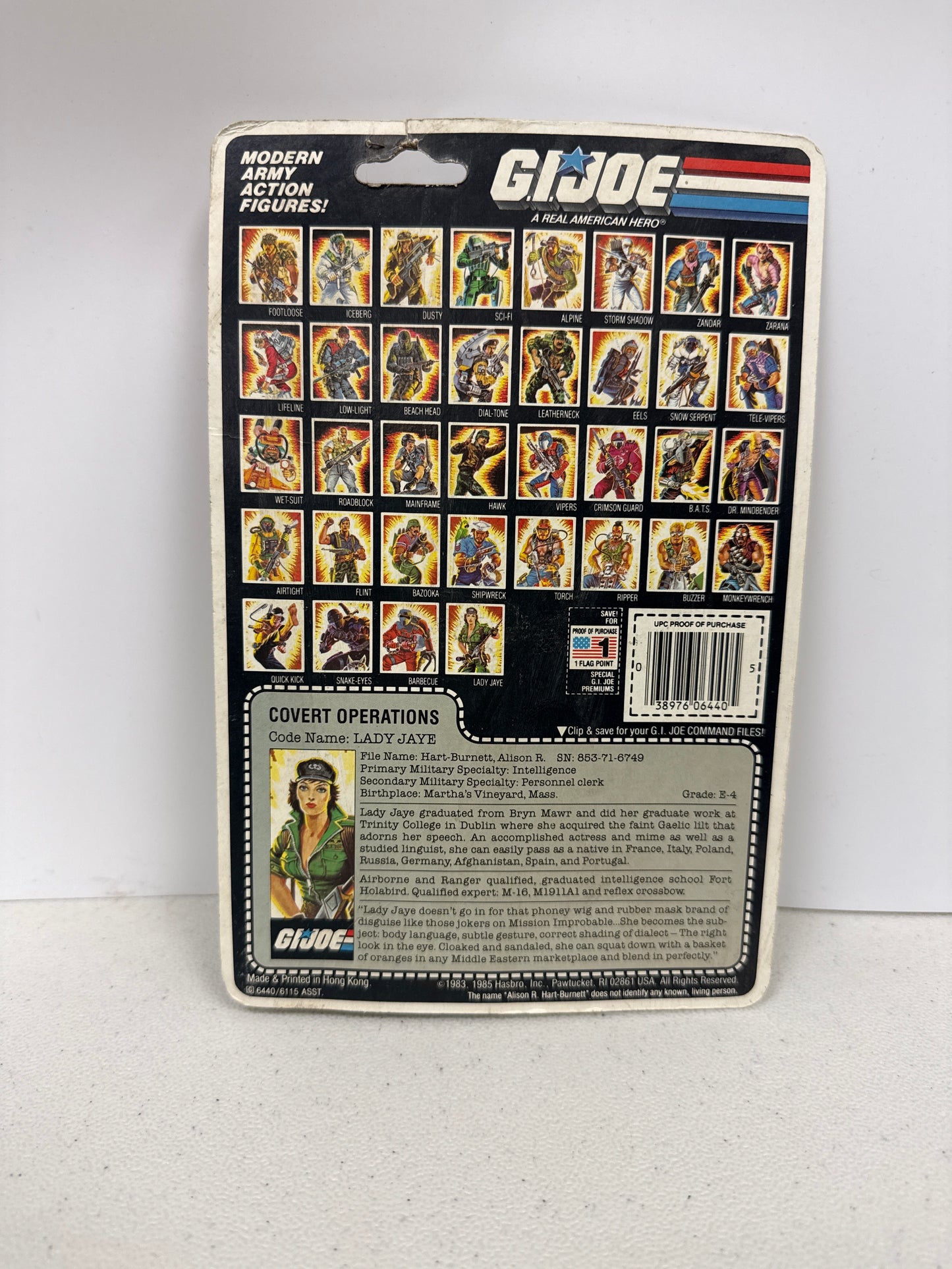 GI Joe Covert Operations Lady Jaye 1985 (Bubble falling off card)