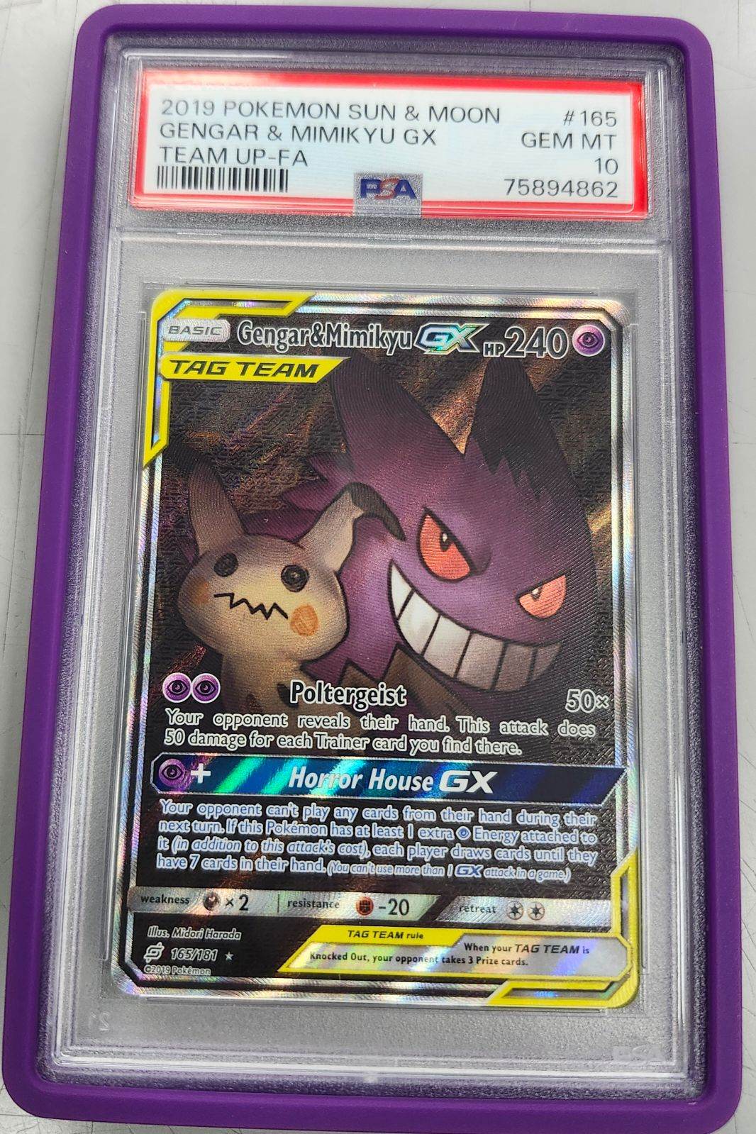 2019 POKEMON SUN & MOON GENGAR & MIMIKYU GX
TEAM UP-FA PSA 10