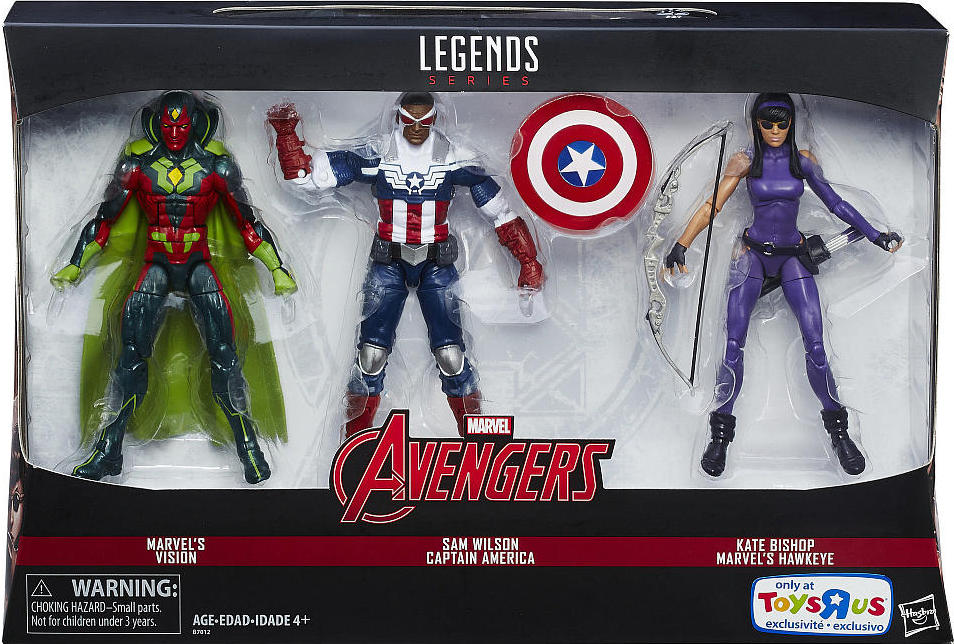 Marvel Legends Avengers (Sam Wilson Captain America, Vision, Kate Bishop Hawkeye) 3 Pack Toys R Us Exclusive