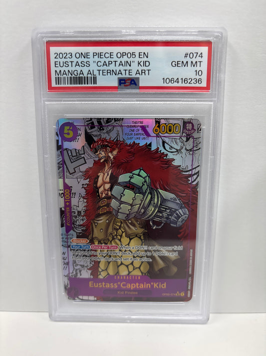 One Piece TCG 2023 Eustass “Captain” Kid OP05-074 Manga Alt Art PSA 10