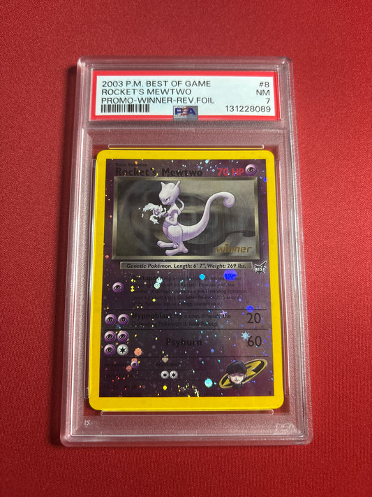 Pokemon Rocket’s Mewtwo 8 PROMO winner Reverse FOIL (2003) PSA 7