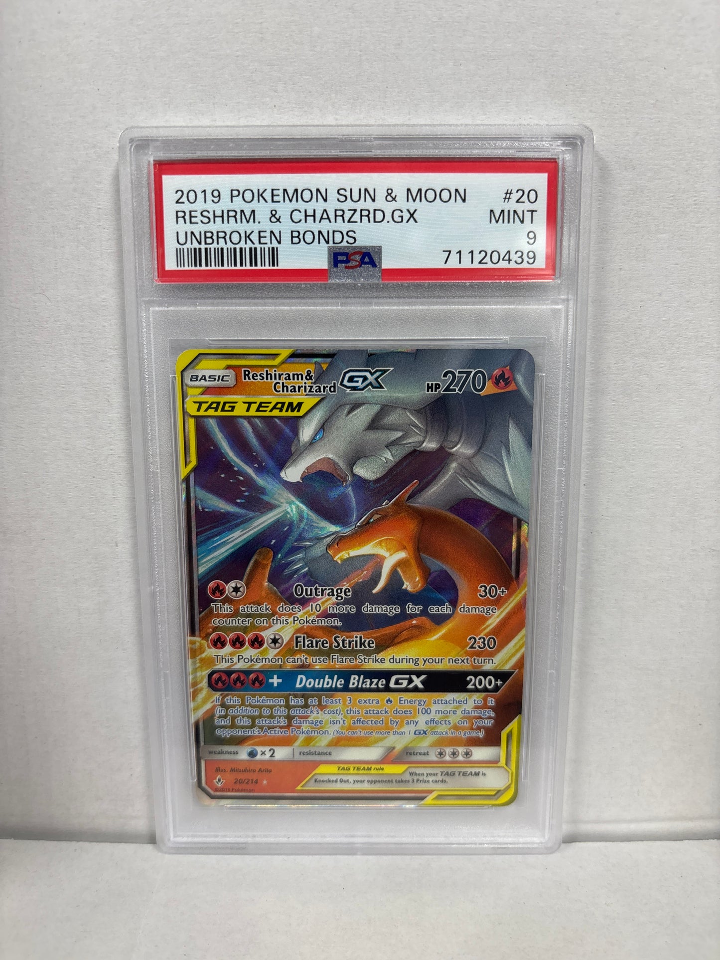 Pokemon Reshiram & Charizard GX 20/214 PSA 9