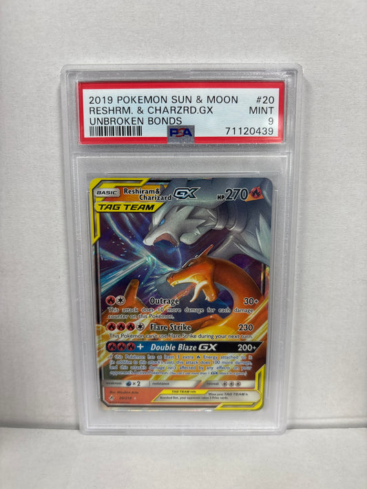 Pokemon Reshiram & Charizard GX 20/214 PSA 9