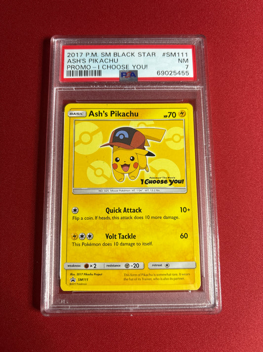 Pokemon Ash’s Pikachu SM111 PSA 7