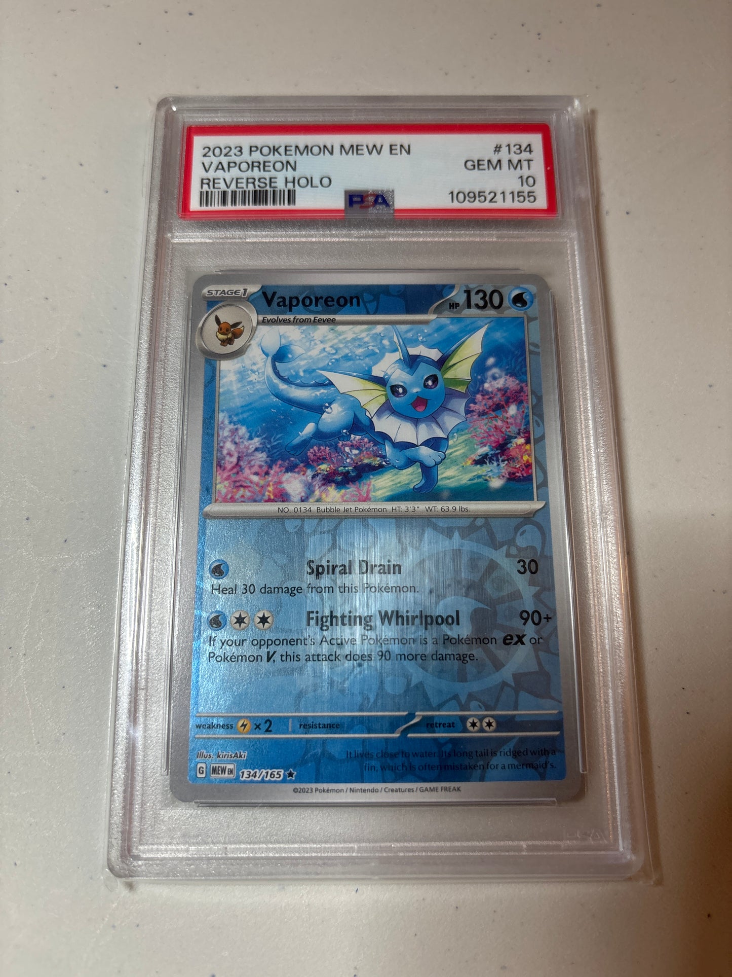 Pokemon Vaporeon 134/165 Reverse HOLO PSA 10