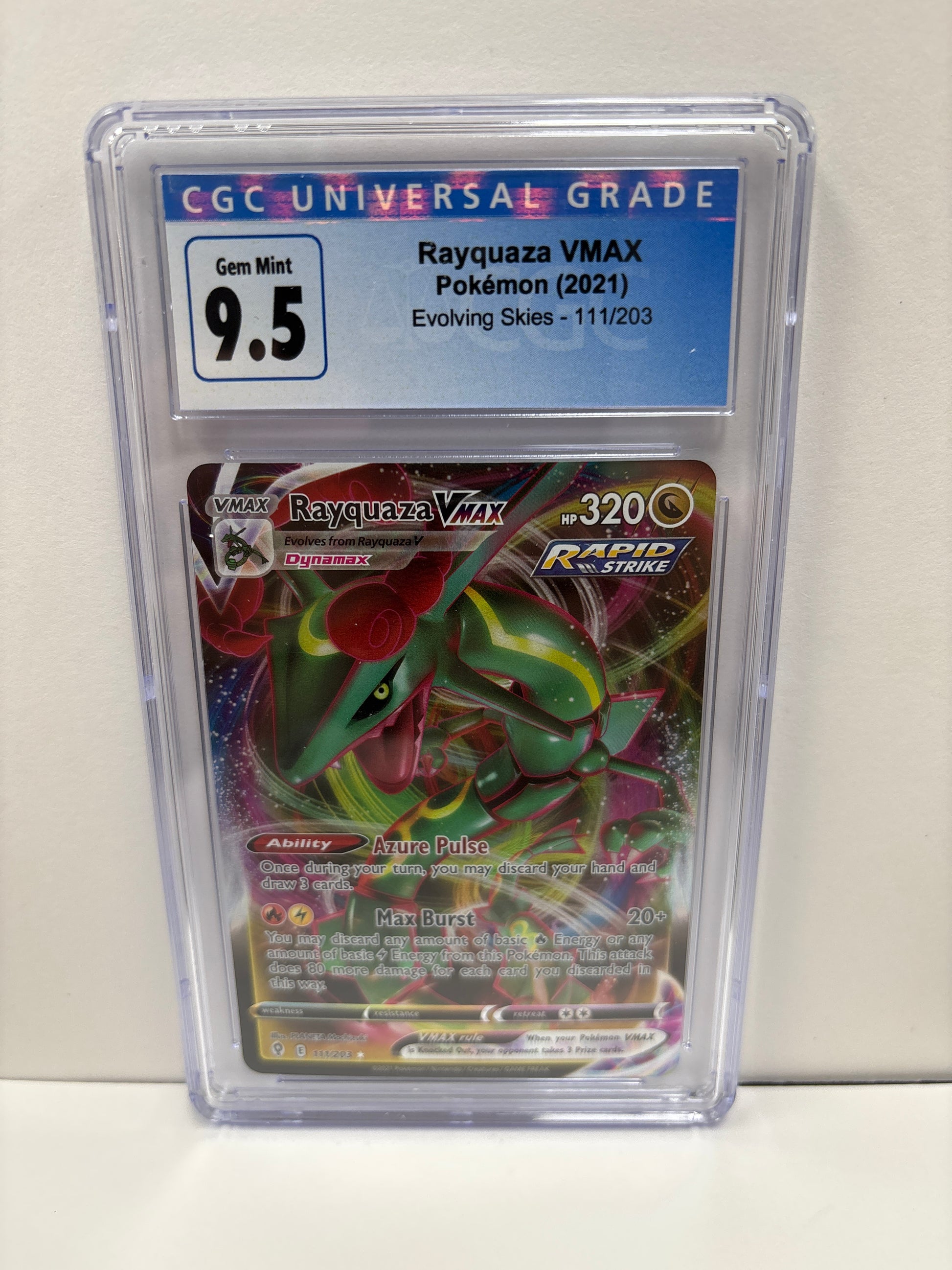 Pokemon Rayquaza VMAX 111/203 CGC 9.5 (Old Label) Zapp! Comics Pokemon Rayquaza VMAX 111/203 CGC 9.5 (Old Label) Zapp! Comics