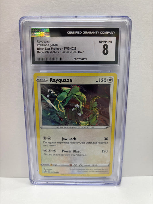 Pokemon Rayquaza SWSH029 CGC 8 (Scratches on Slab)
