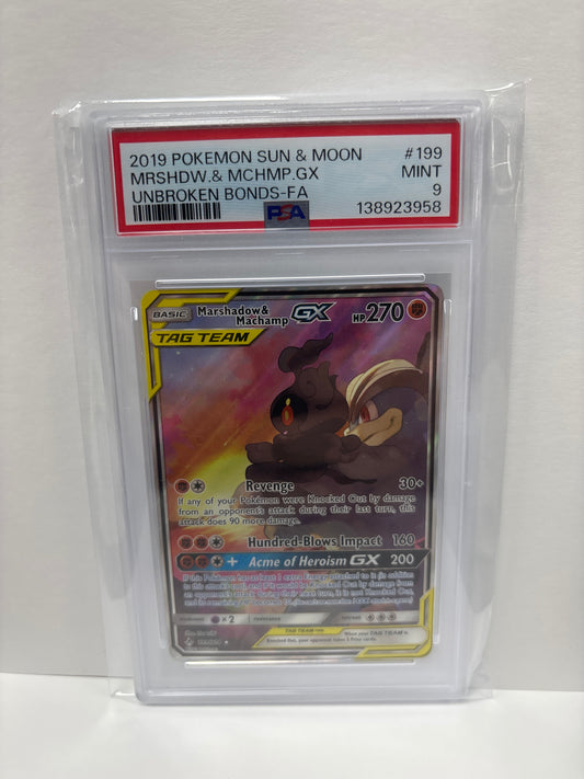 Pokemon Marshadow & Machamp GX 199/214 PSA 9