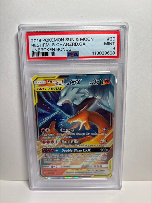Pokemon Reshiram & Charizard GX 20/214 PSA 9