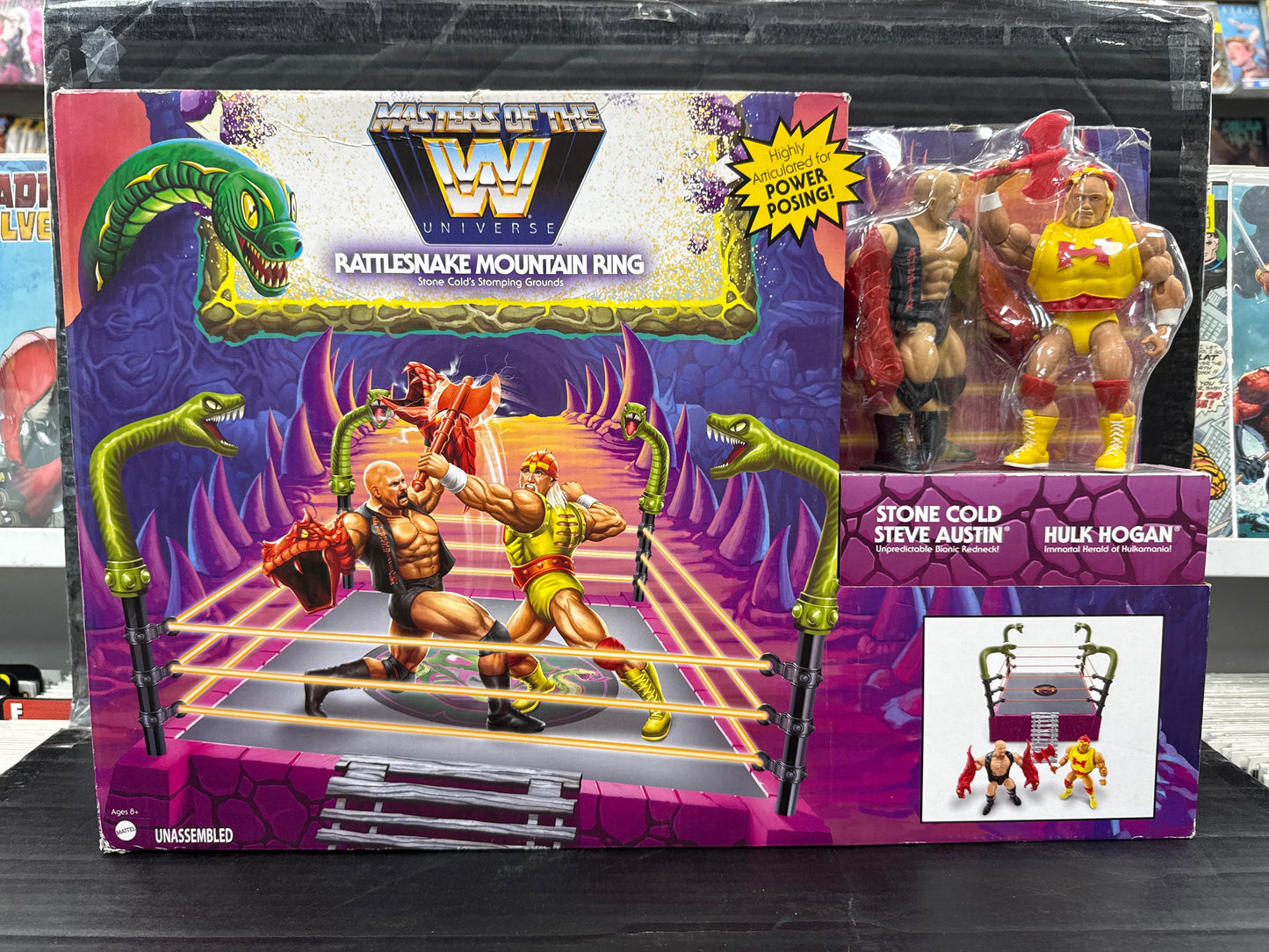 Masters of the WWE Universe Rattlesnake Mountain Ring w/ Stone Cold Steve Austin and Hulk Hogan (Box Damaged)