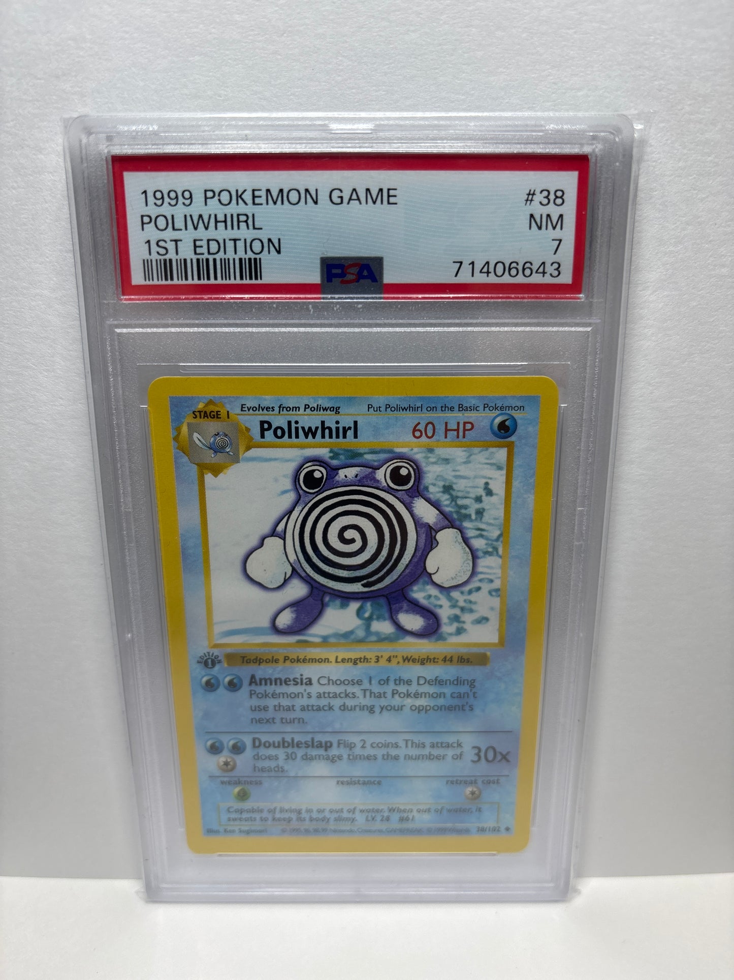 Pokemon Poliwhirl 38/102 1st Edition Shadowless PSA 7