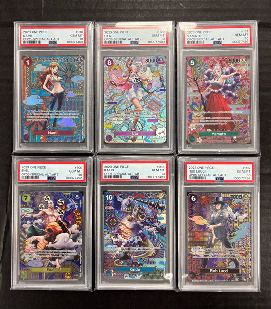 One Piece TCG OP05 Awakening of the New Era PSA 10 SP Set of 6 Cards (Sequential PSA Cert Numbers)