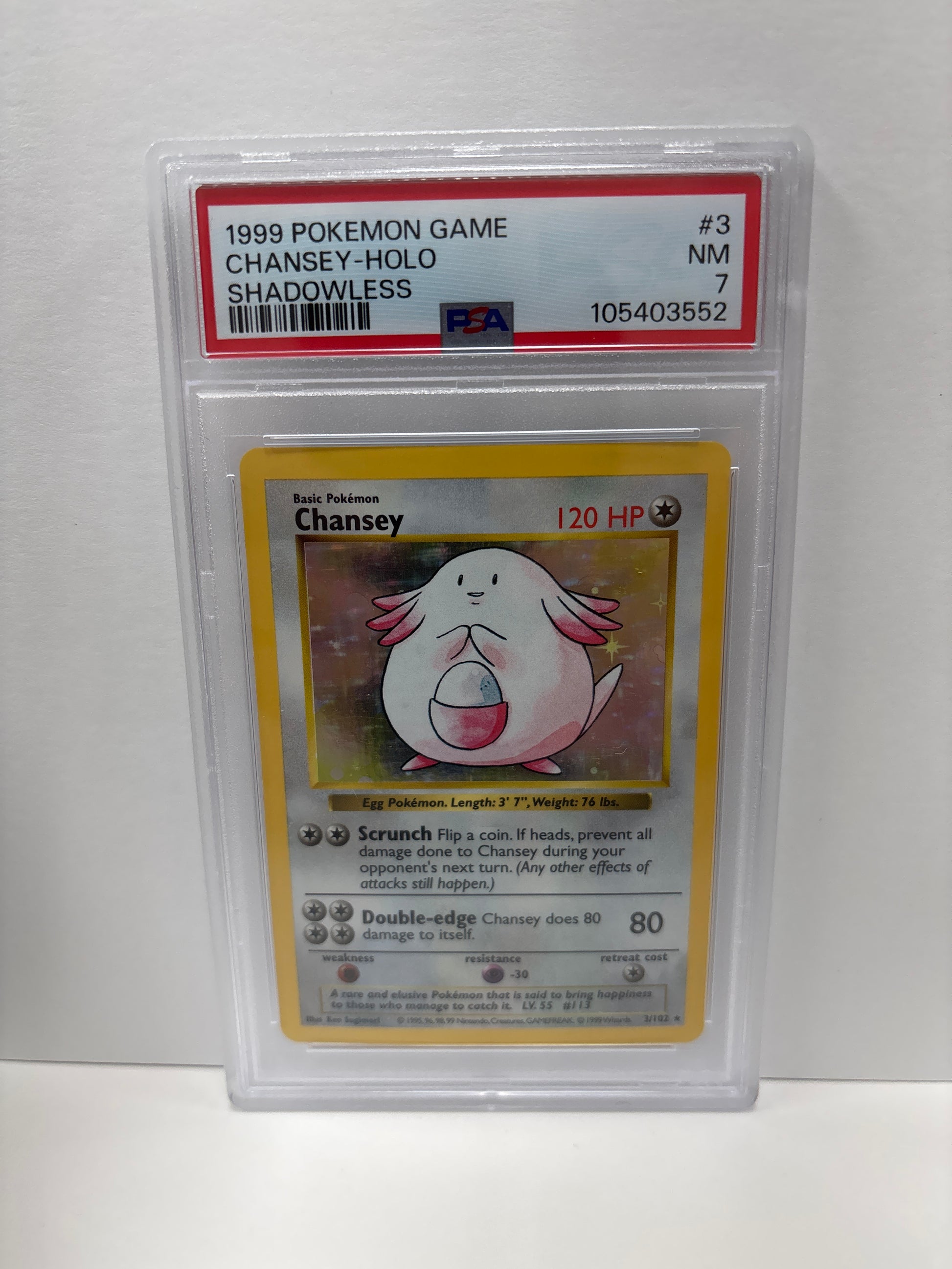 Pokemon Chansey 3/102 Shadowless PSA 7 Zapp! Comics Pokemon Chansey 3/102 Shadowless PSA 7 Zapp! Comics