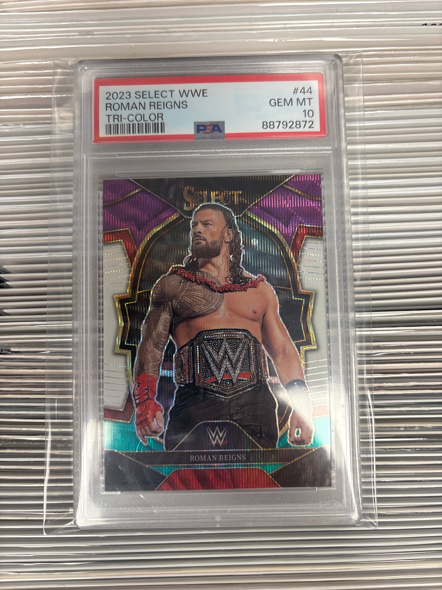 2023 Select WWE Roman Reigns Tri-Color #44 PSA 10