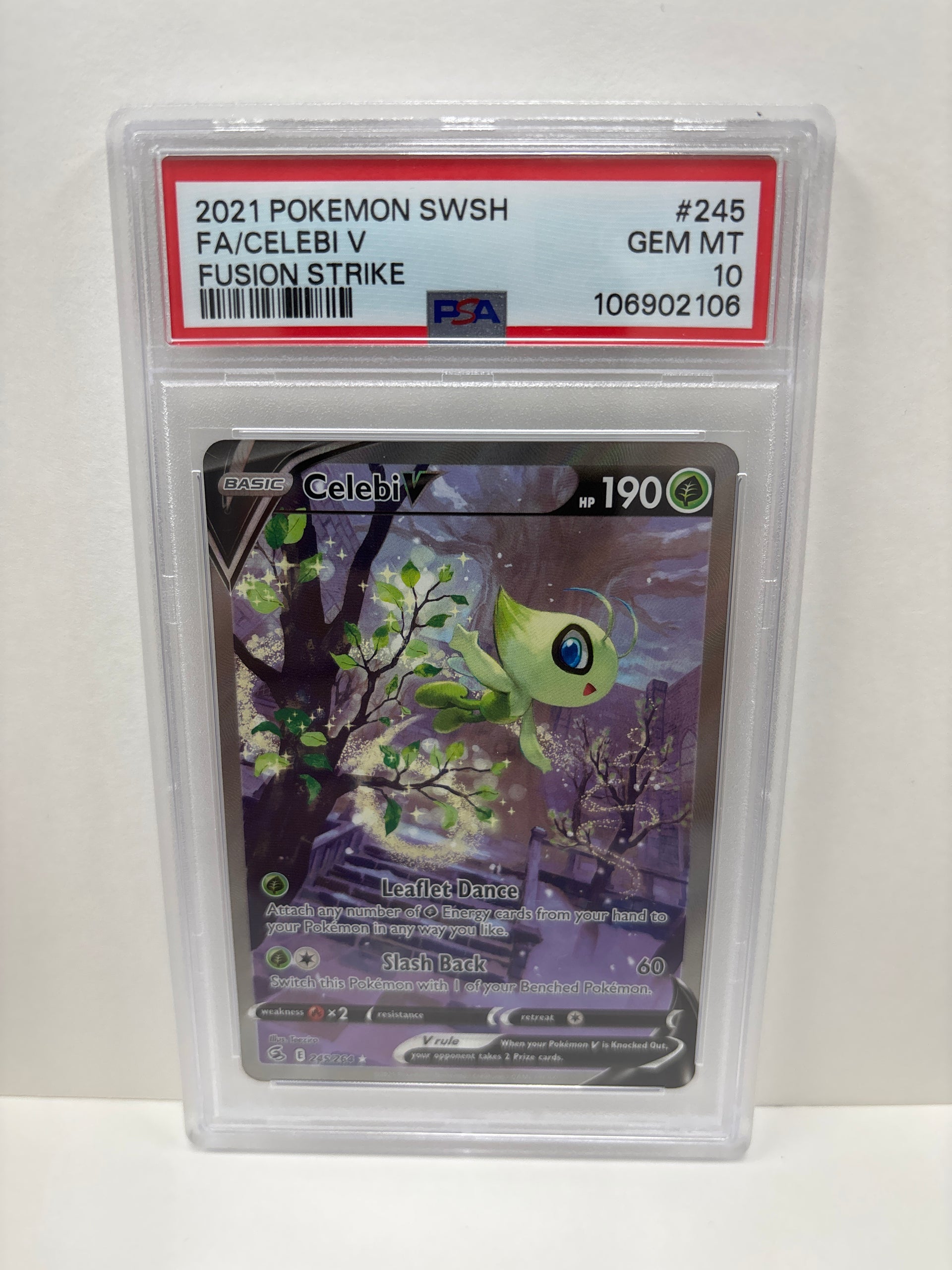 celebi v pokemon card 2021 Sword & Shield Chilling Reign Full Art #160 CGC 8.5 NM-MT+ on Fanatics Collect ATTACKS Leaflet Dance Pokemon Celebi V 245/264 PSA