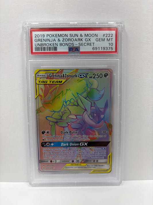 Pokemon Greninja & Zoroark GX 222/214 PSA 10