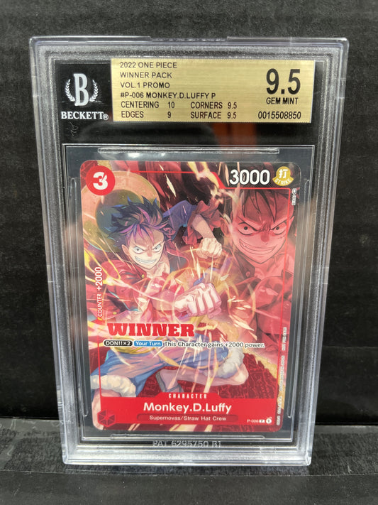 One Piece TCG Luffy Promo P-006 Winner Beckett 9.5