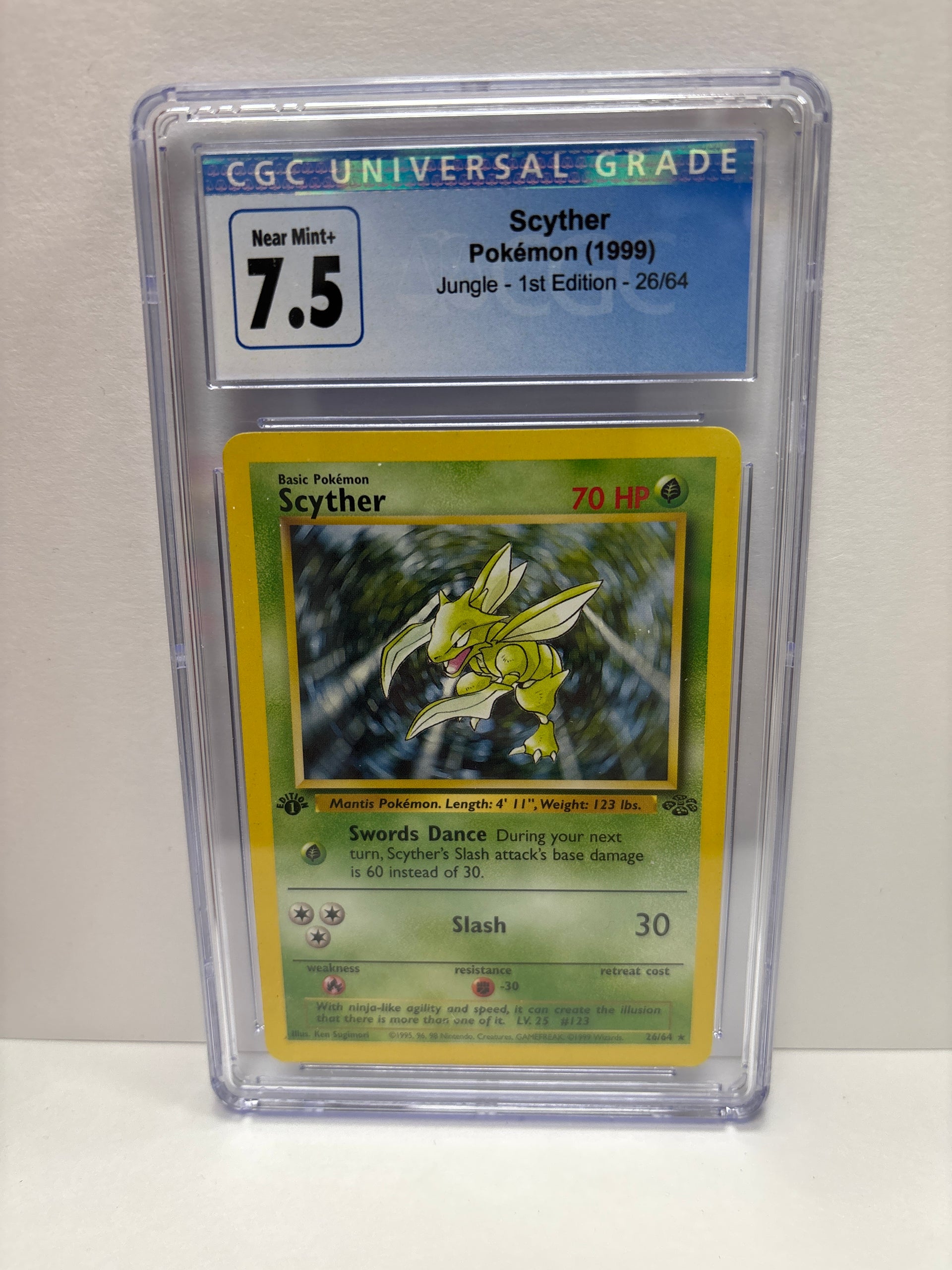 first edition scyther pokemon card Pokemon Jungle Rare Scyther #26 [Moderately Played]
