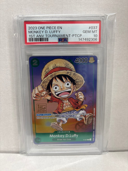 One Piece Card Game Monkey D. Luffy P-037 1st Anniversary Tournament PSA 10