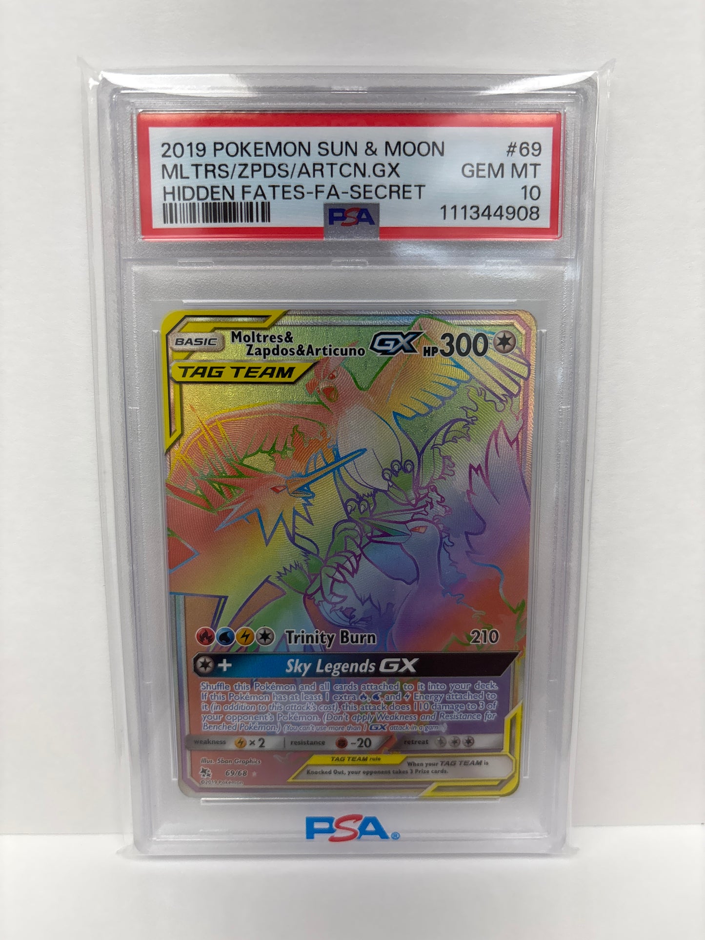 Pokemon Moltres & Zapdos & Articuno GX 69/68 PSA 10
