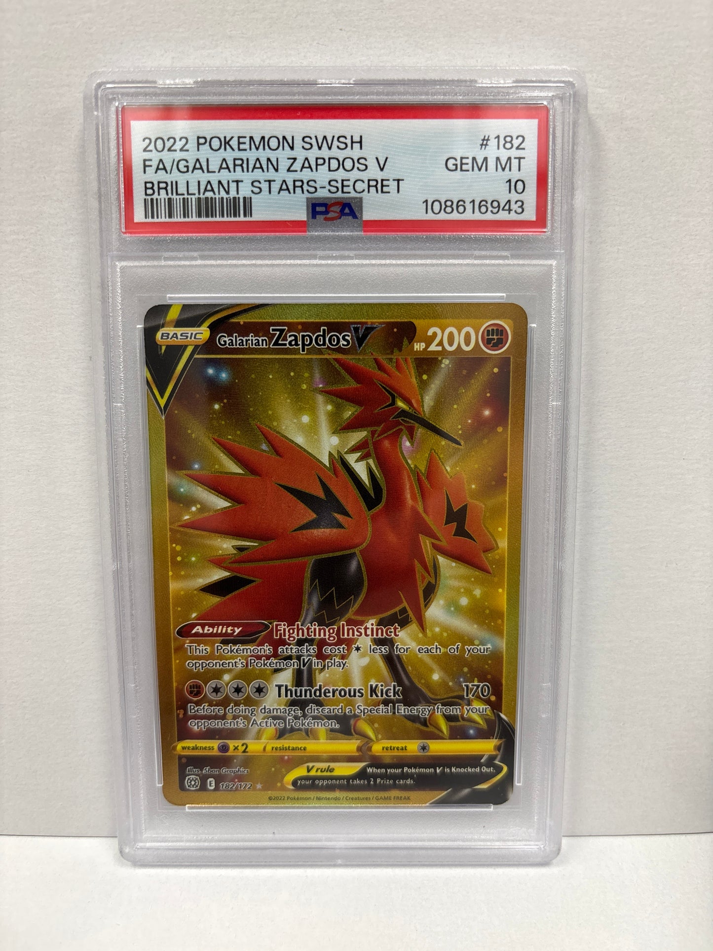 Pokemon Galarian Zapdos V 182/172 PSA 10