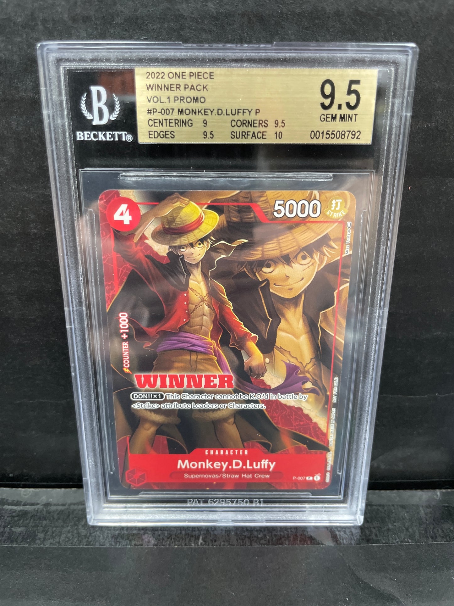 One Piece TCG Luffy P-007 Winner Beckett 9.5