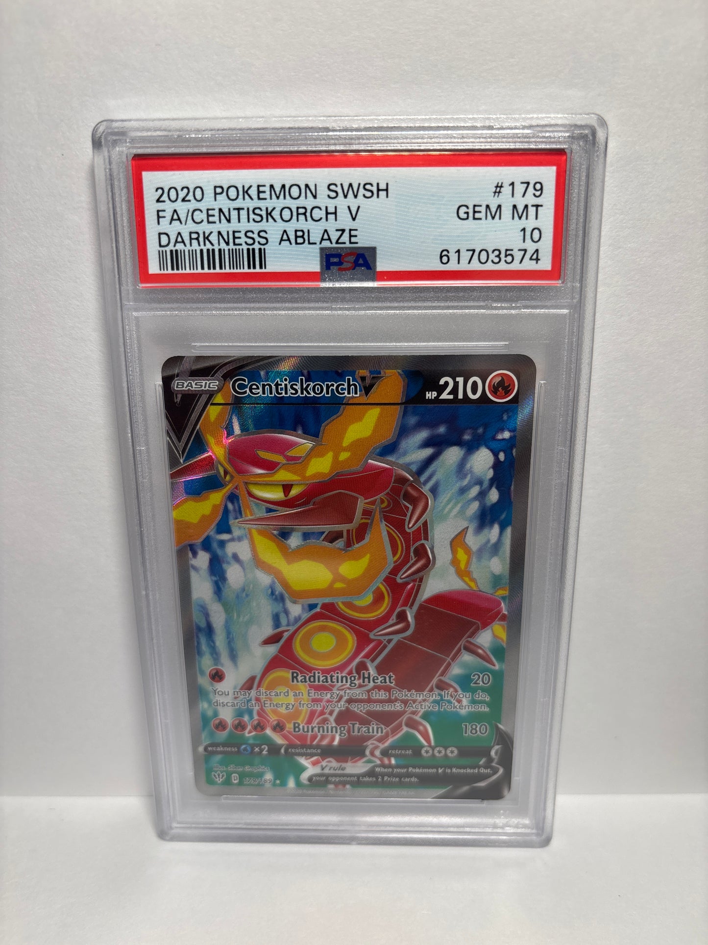 Pokemon Centiskorch V 179/189 PSA 10 (Scratches on Slab)