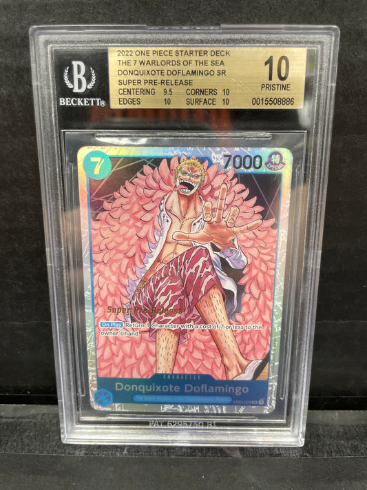 One Piece TCG Doflamingo SR ST03-009 Super Prerelease Beckett 10