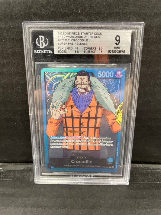 One Piece TCG Crocodile L ST03-001 Super Prerelease Beckett 9