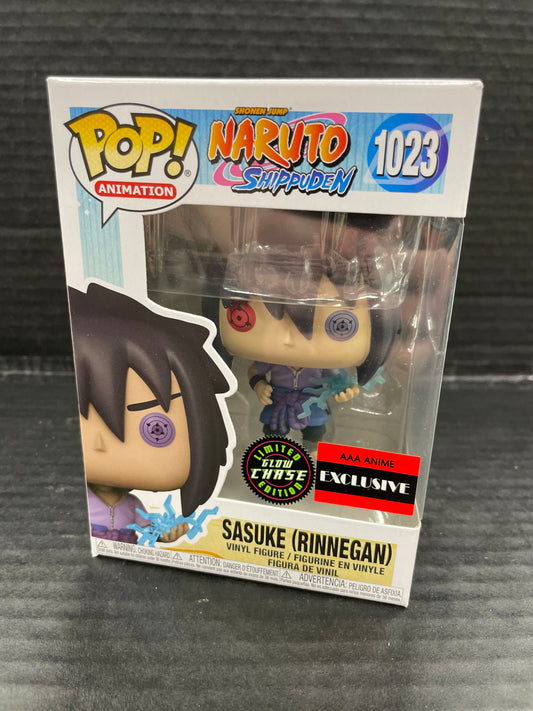 Funko Pop! Naruto Shippuden Sasuke Rinnegan 1023 AAA Anime Exclusive Glow Chase (Grade A-)