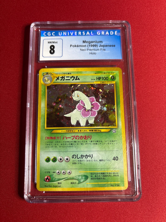 Pokemon Japanese Meganium #154 (1999) Neo Premium File CGC 8