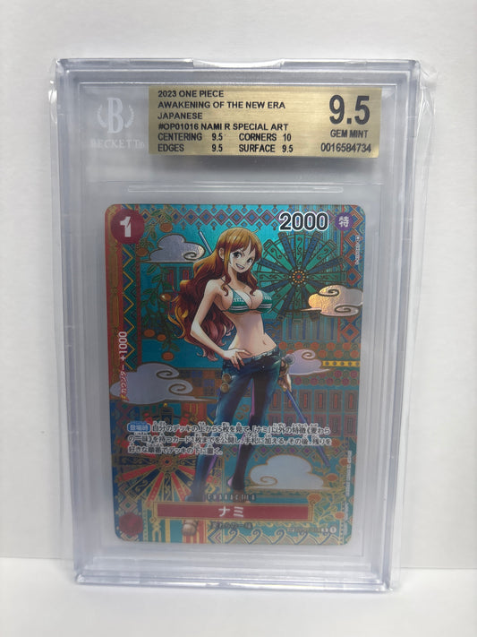 One Piece Card Game Japanese Nami OP01-016 Beckett 9.5