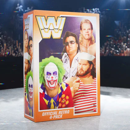 Mattel WWE Official Retro 4-Pack Lex Luger, Greg the Hammer Valentine, Doink the Clown, Tugboat