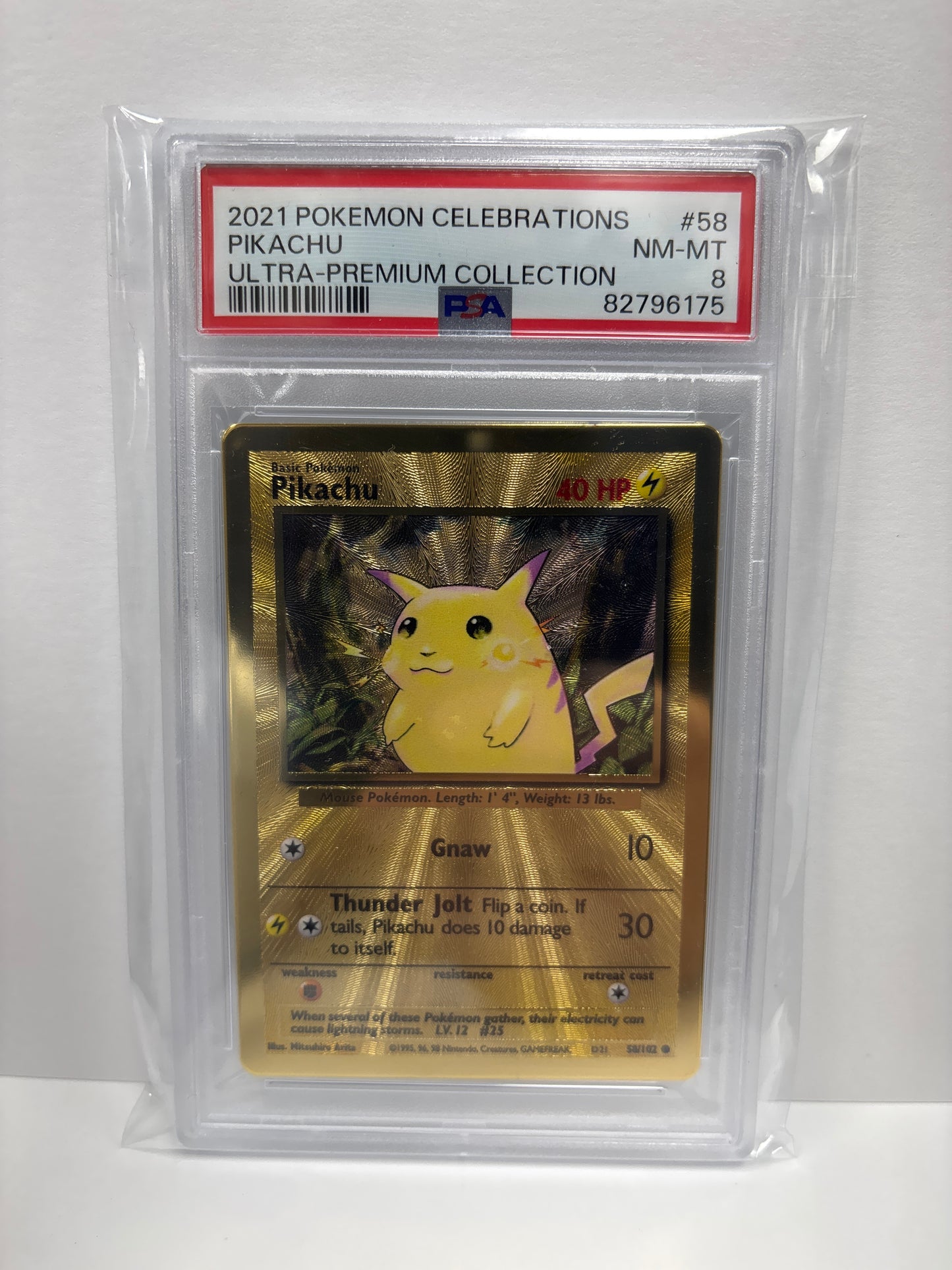 Pokemon Pikachu 58/102 Celebrations UPC Metal Card (2021) PSA 8