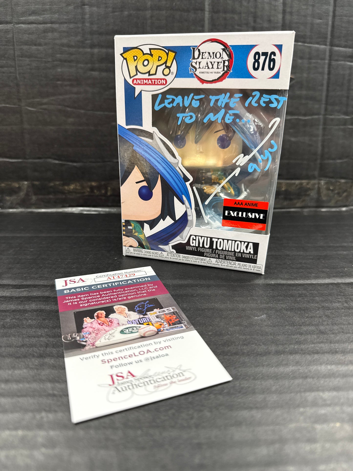 Funko Pop! Demon Slayer Giyu Tomioka 876 AAA Anime Exclusive Signed by Johnny Yong Bosch (Grade A)