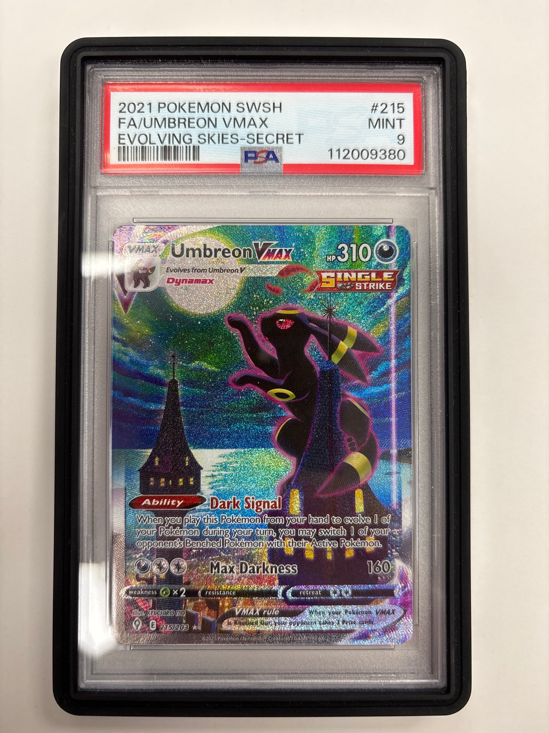 pokemon tcg evolving skies 095 203 umbreon vmax card Pokemon Umbreon VMAX 215/203 PSA 9 – Zapp! Comics