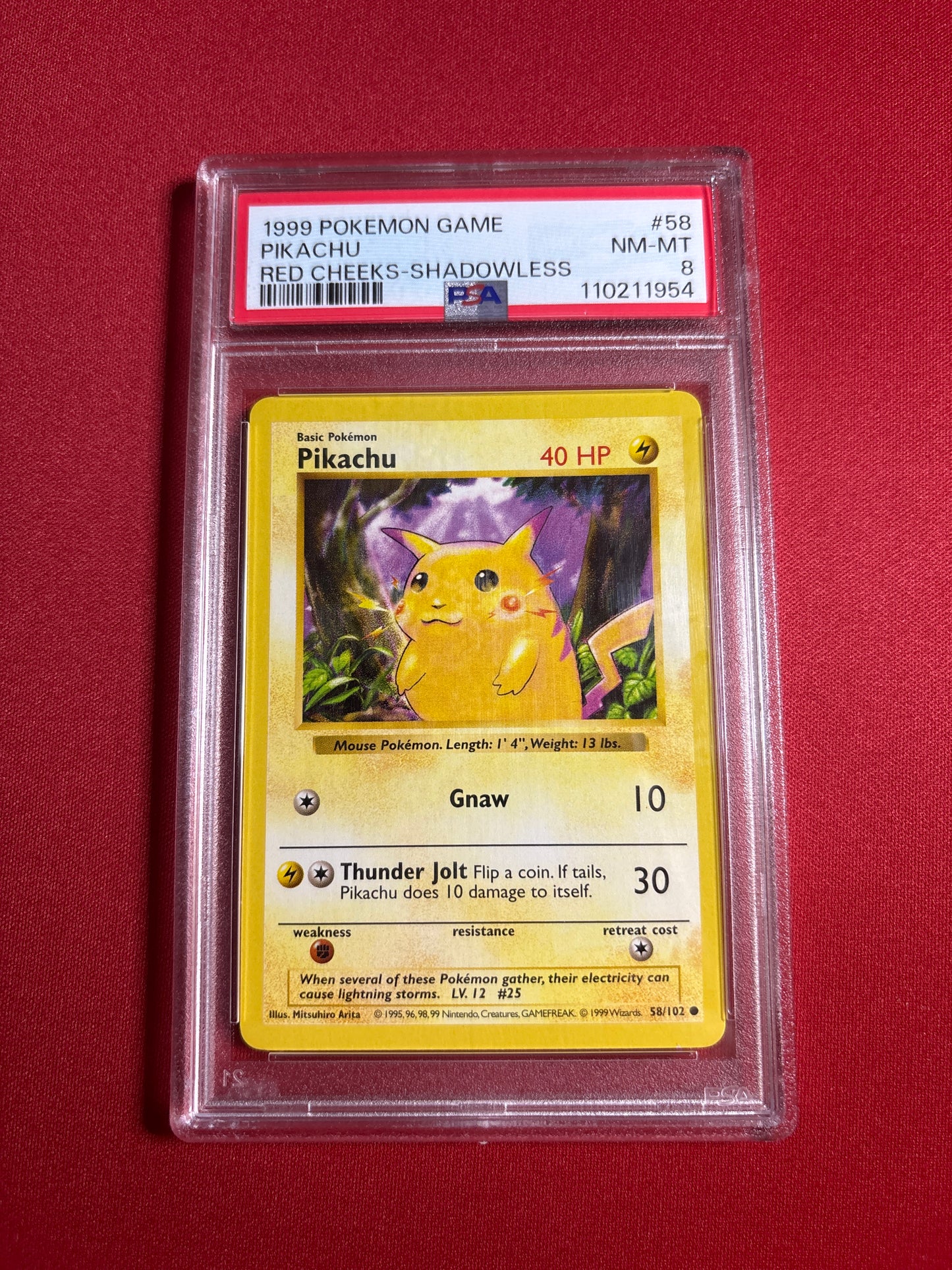 Pokemon Pikachu 58/102 Red Cheeks Shadowless PSA 8