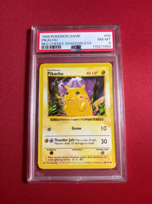Pokemon Pikachu 58/102 Red Cheeks Shadowless PSA 8